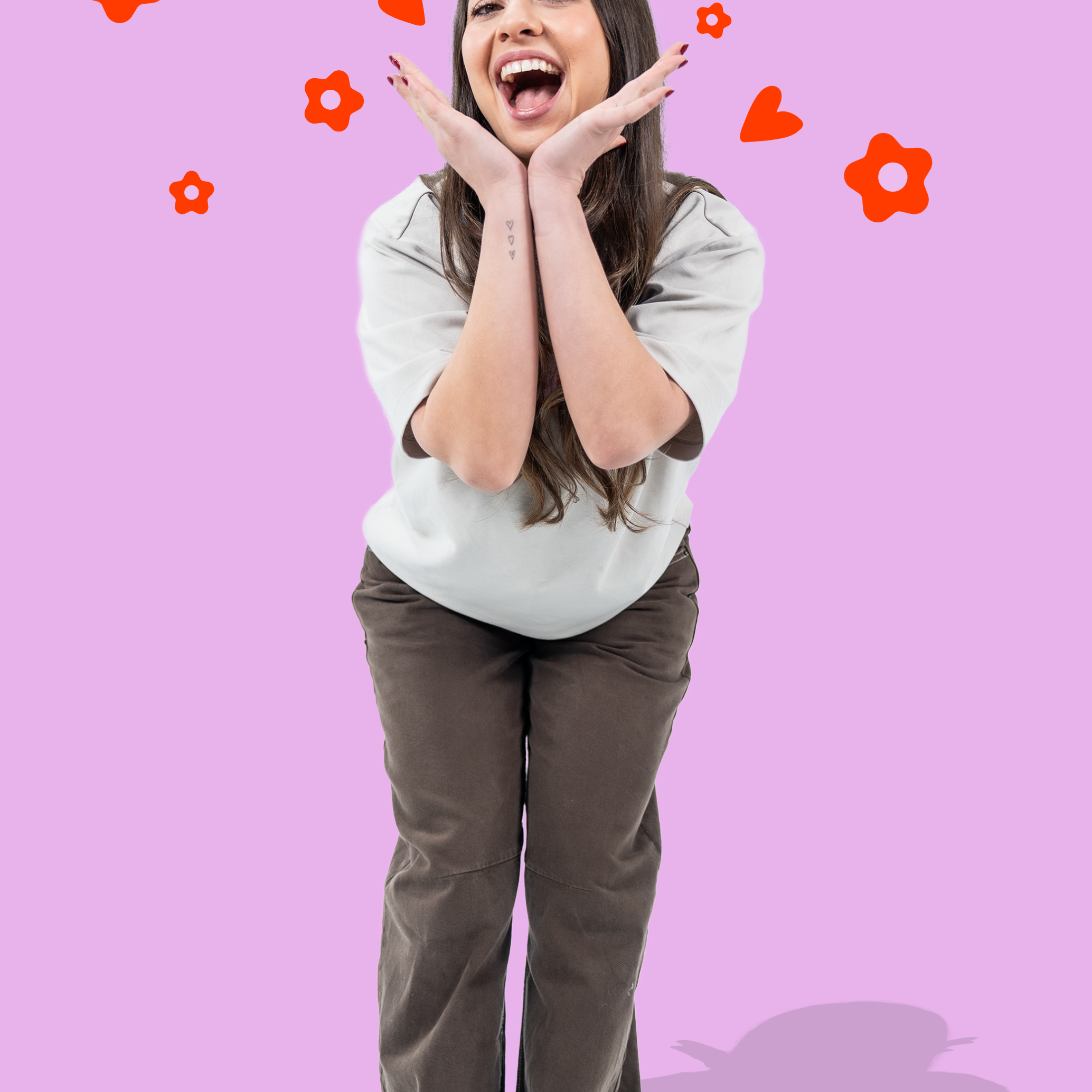 Person with hands on face against a pink background with 'JellyBean' text