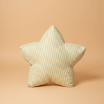 Large star-shaped floor cushion called the Superstar Crash Pad, featuring Orange, blue and yelllow stripes on a light orange background.
